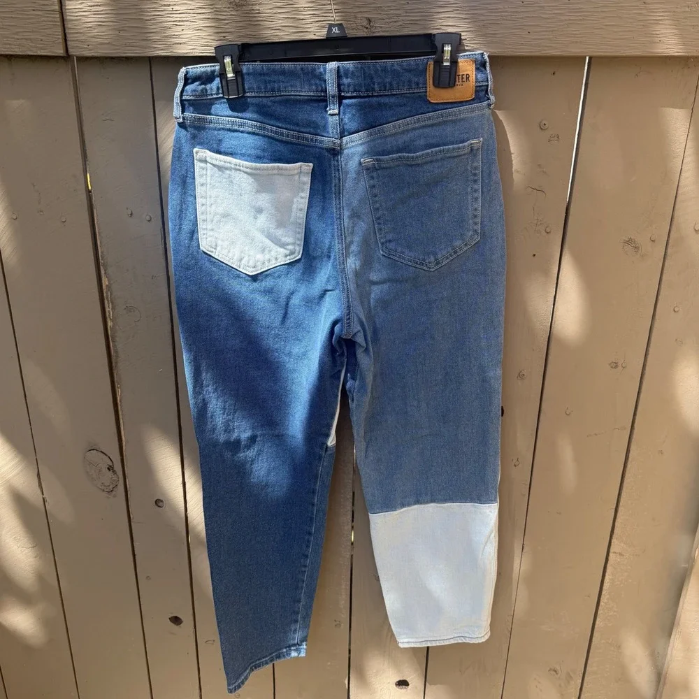 Hollister‎ Jeans 29 Patchwork High Rise Mom Blue Colorblock Ankle Festival Retro